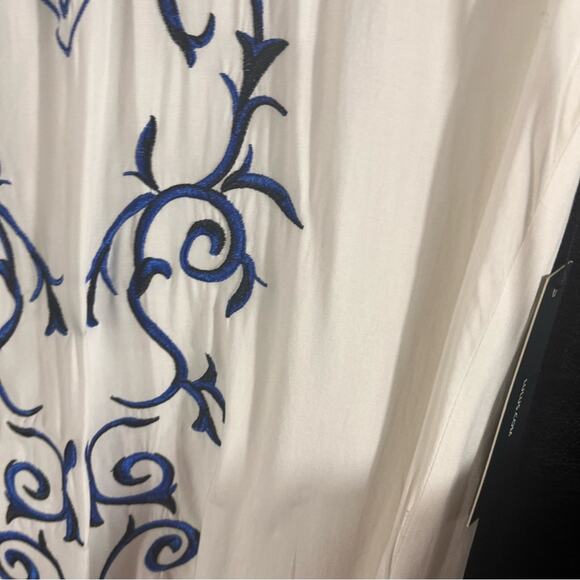 Lulus Down In Kokomo White And Blue Embroidered Lace Up Dress Size Medium - Picture 5 of 9